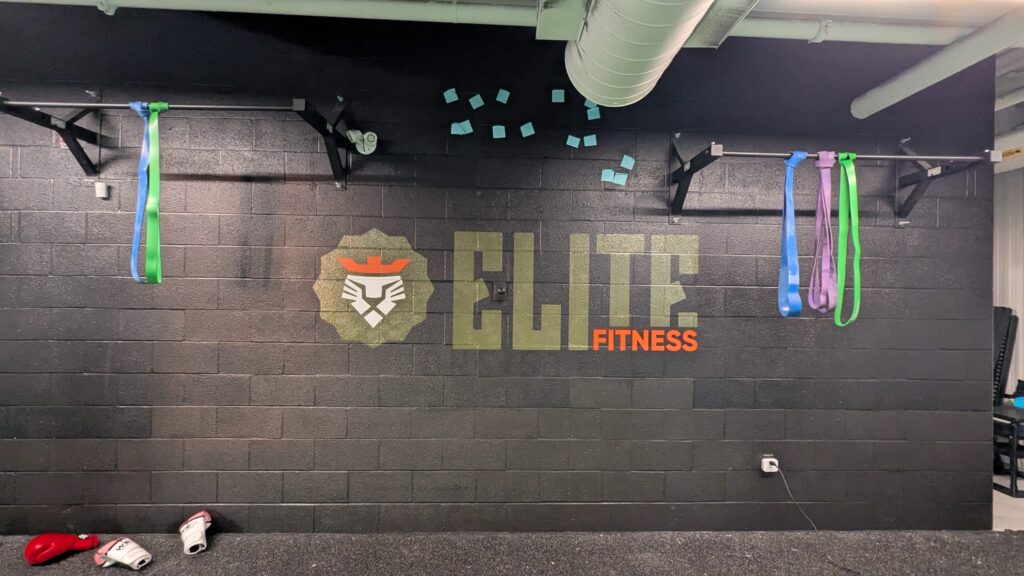 Elite Fitness - Logo Wall Elite Logo on Wall Zoomed Out