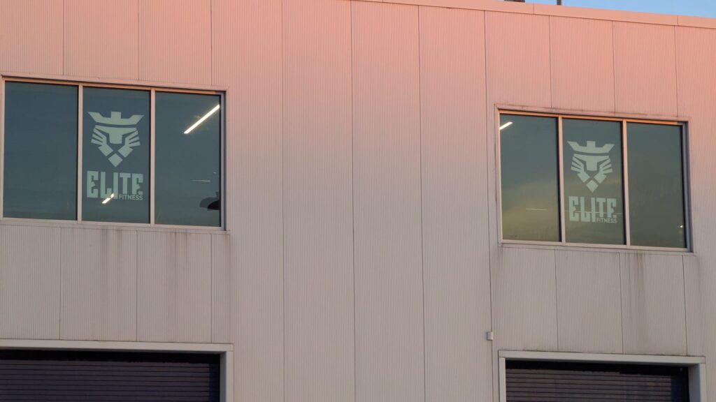 Elite Fitness - Window Decal Close Up Elite Gym's Window Vinyl